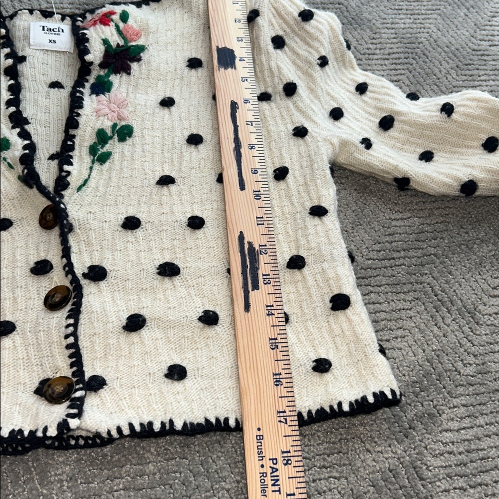 TACH Black and Cream Polka Dot Cardigan Farah Hand-Knitted Wool Cardigan SZ XS - Picture 15 of 15